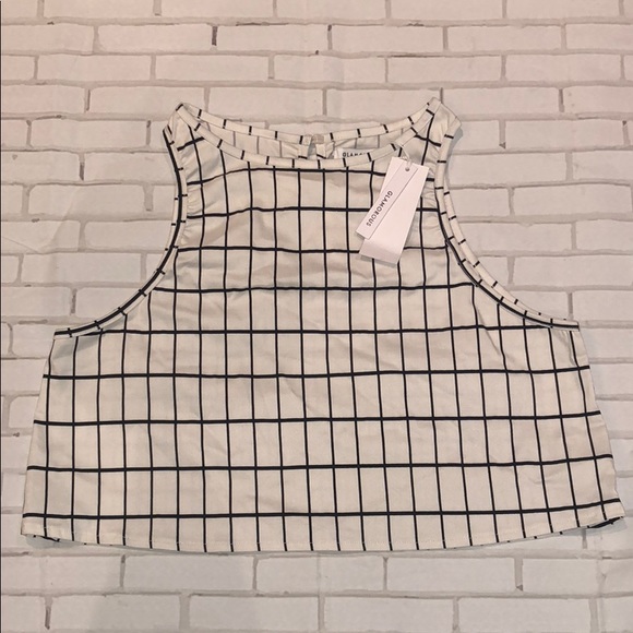 🆕Glamorous Grid Crop Top - White & Black - Picture 4 of 10